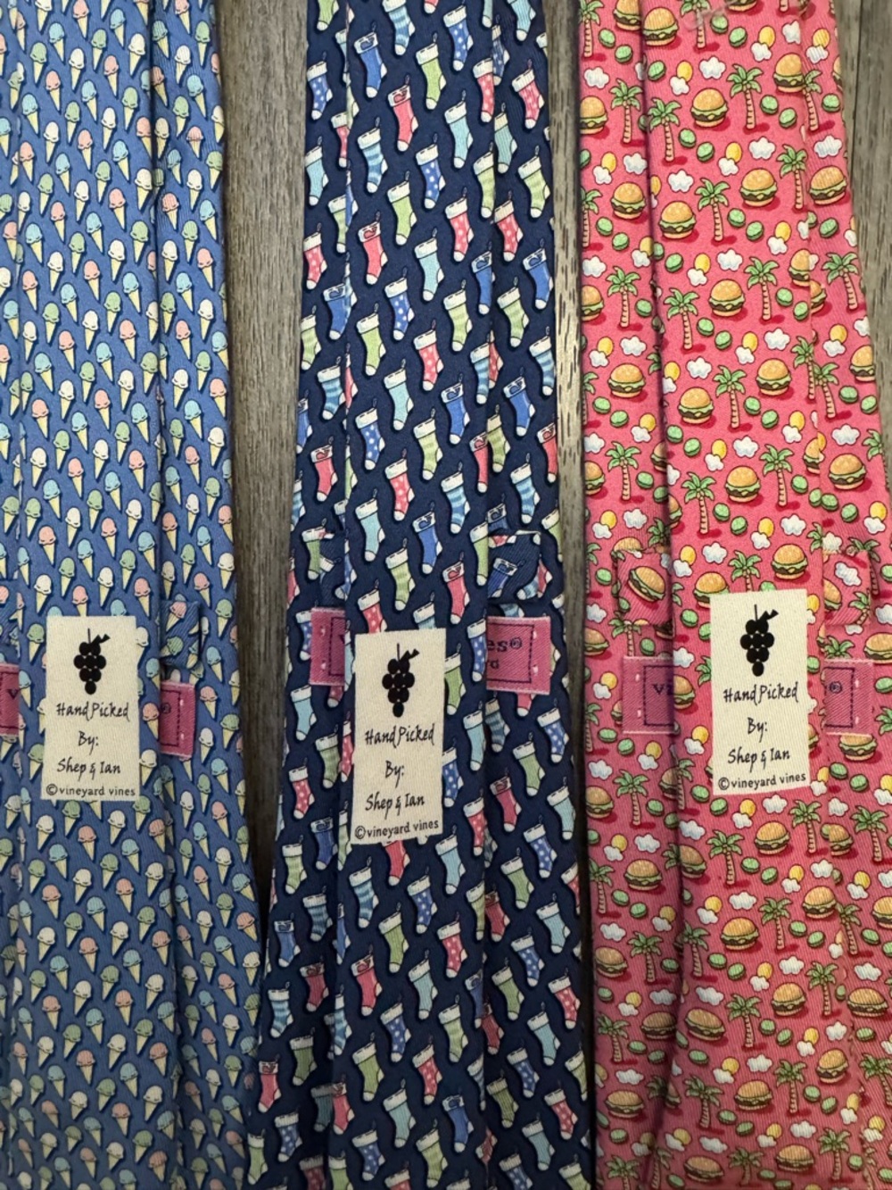 Vineyard Vines Set Silk Ties Ice Cream, Socks & Burger.